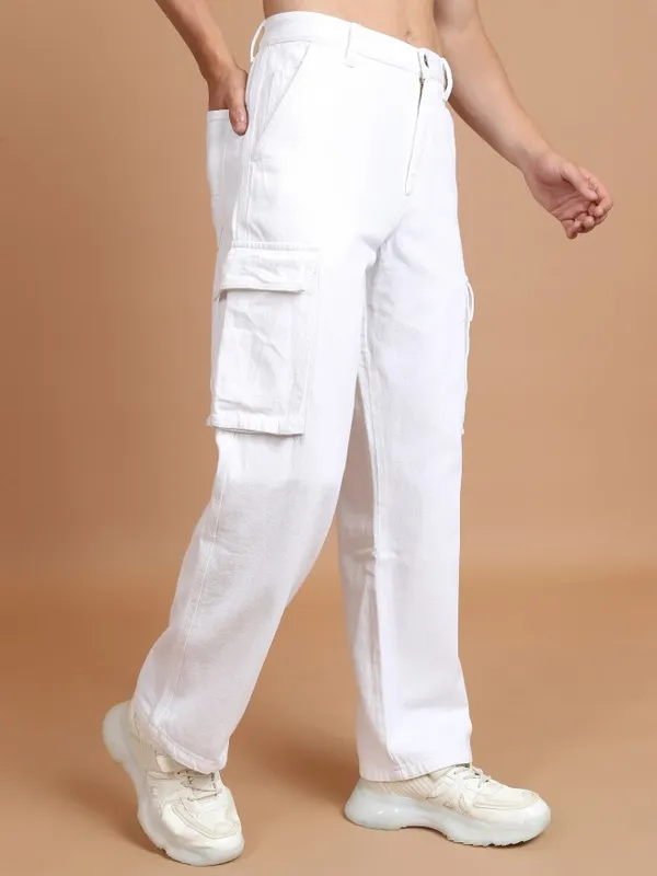  Highlander Men White Straight Fit Clean Look Jeans