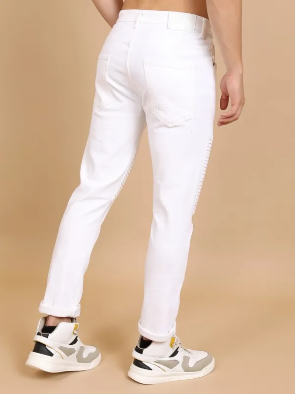  Highlander Men White Skinny Fit Highly Distressed Jeans