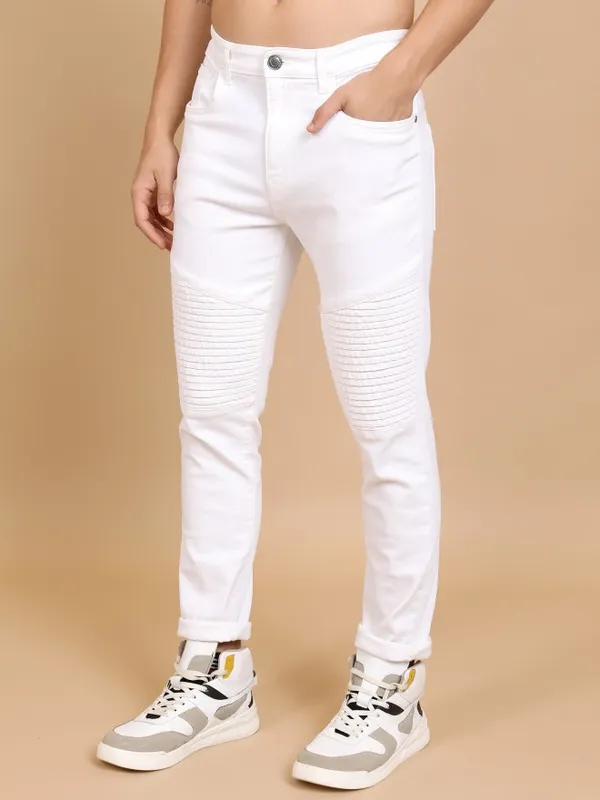 Highlander Men White Skinny Fit Highly Distressed Jeans