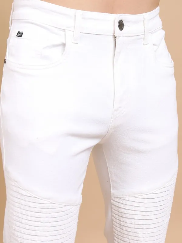 Highlander Men White Skinny Fit Highly Distressed Jeans