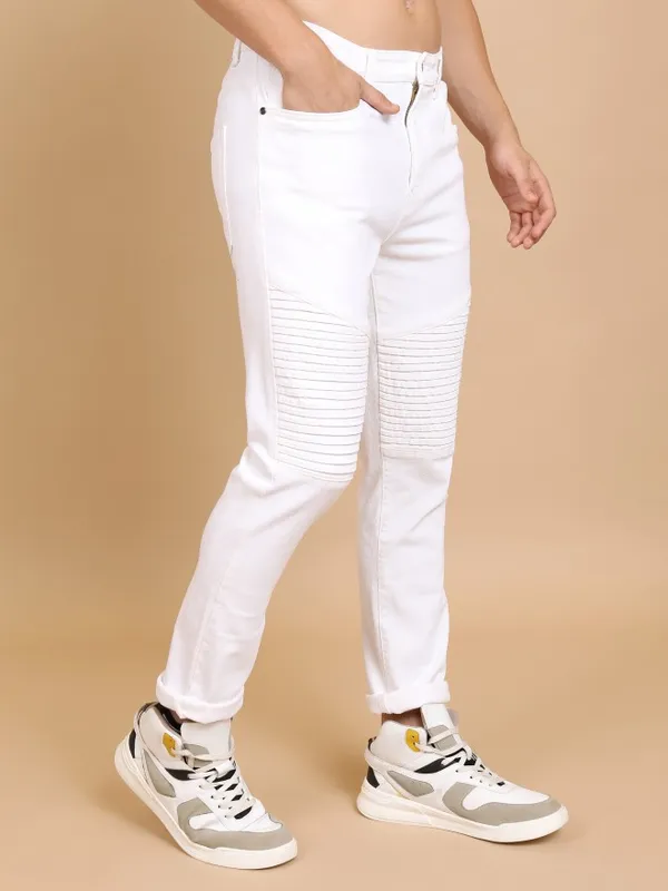  Highlander Men White Skinny Fit Highly Distressed Jeans