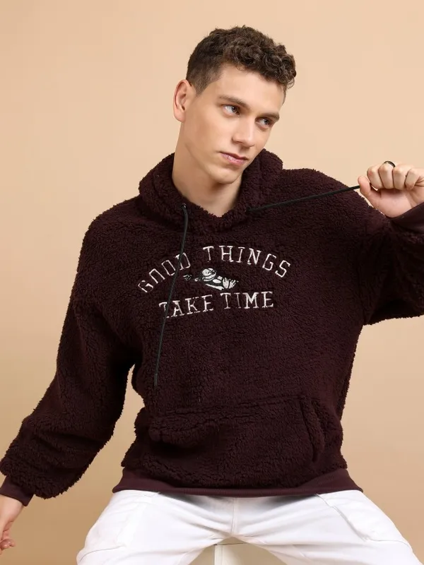  Highlander Men Burgundy Hood Front-Open Sweatshirts