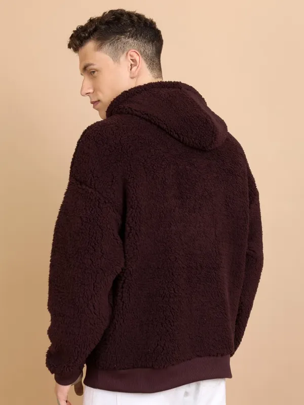  Highlander Men Burgundy Hood Front-Open Sweatshirts