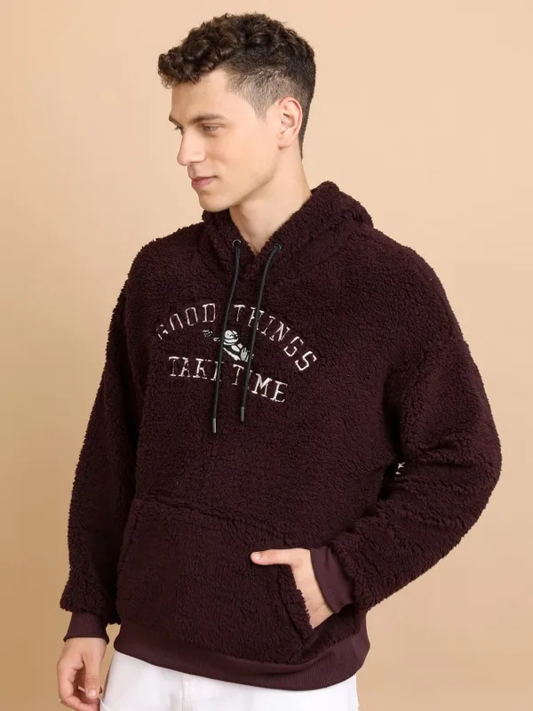  Highlander Men Burgundy Hood Front-Open Sweatshirts