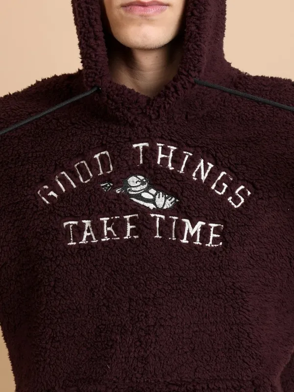  Highlander Men Burgundy Hood Front-Open Sweatshirts