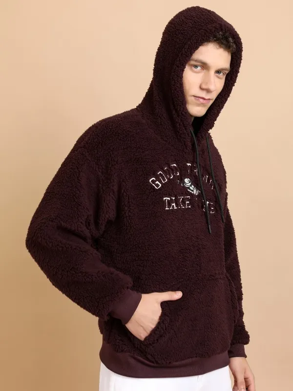  Highlander Men Burgundy Hood Front-Open Sweatshirts