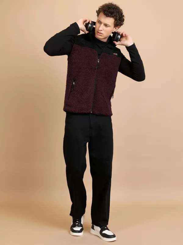  Highlander Men Black High Neck Front-Open Sweatshirts