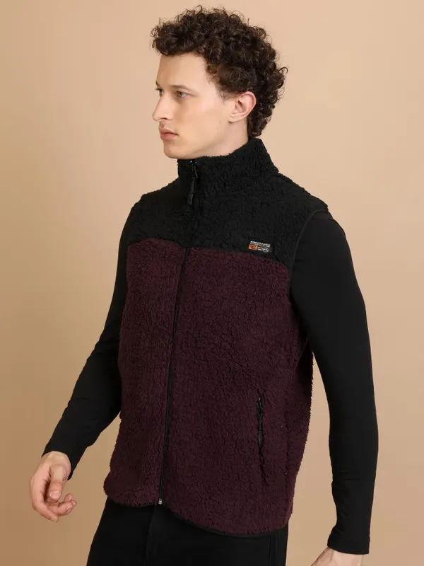  Highlander Men Black High Neck Front-Open Sweatshirts