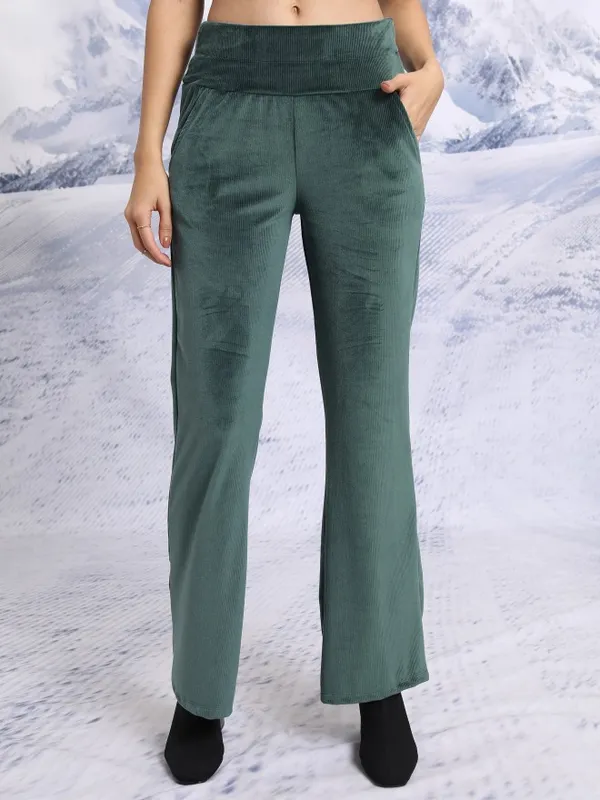  Tokyo Talkies Women Green Solid Flared Casual Trousers