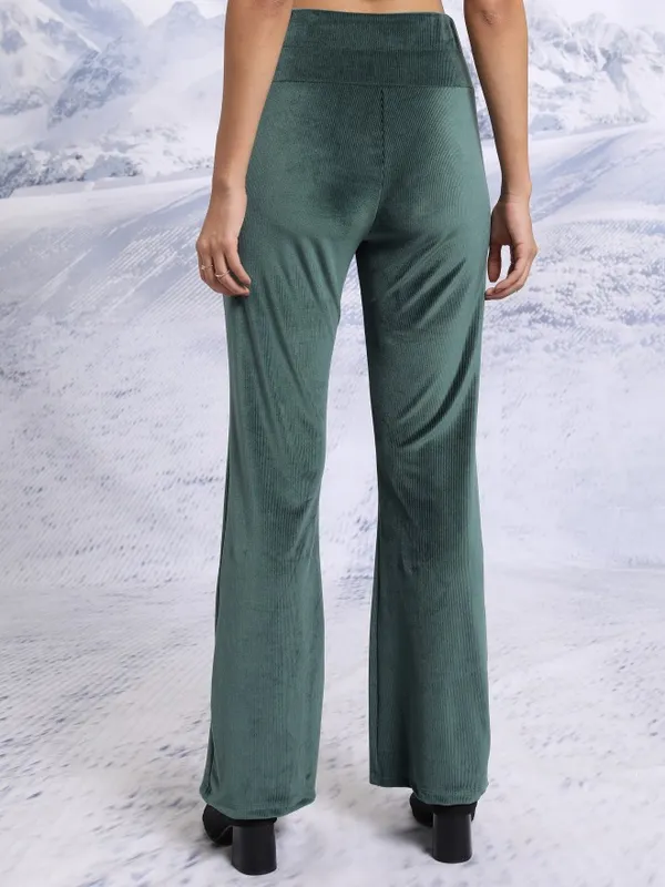  Tokyo Talkies Women Green Solid Flared Casual Trousers