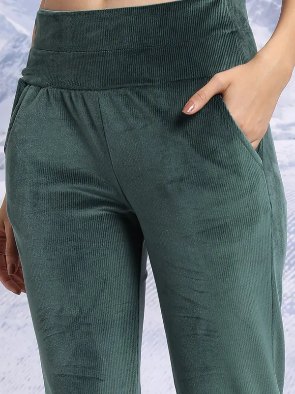  Tokyo Talkies Women Green Solid Flared Casual Trousers
