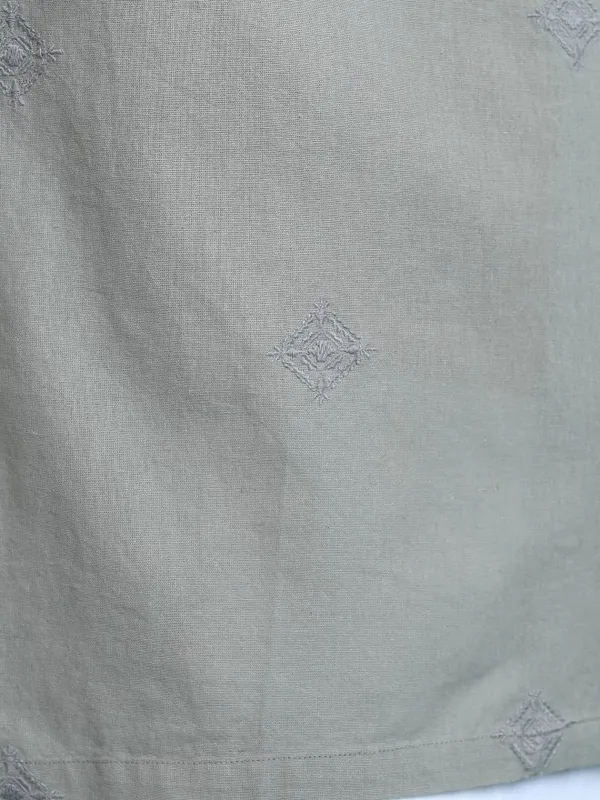 Highlander Men Grey Embroidered Oversized Fit Casual Shirt