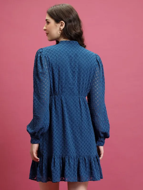  Tokyo Talkies Women Blue Self Design A-Line Dresses