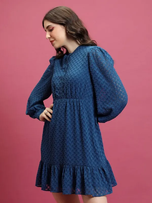  Tokyo Talkies Women Blue Self Design A-Line Dresses