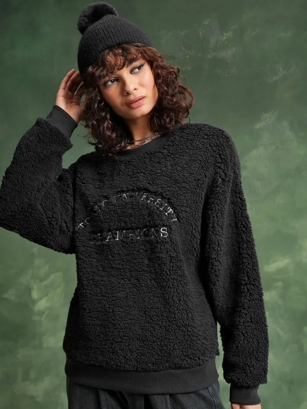  Tokyo Talkies Women Black Printed Pullover Round Neck Sweatshirts