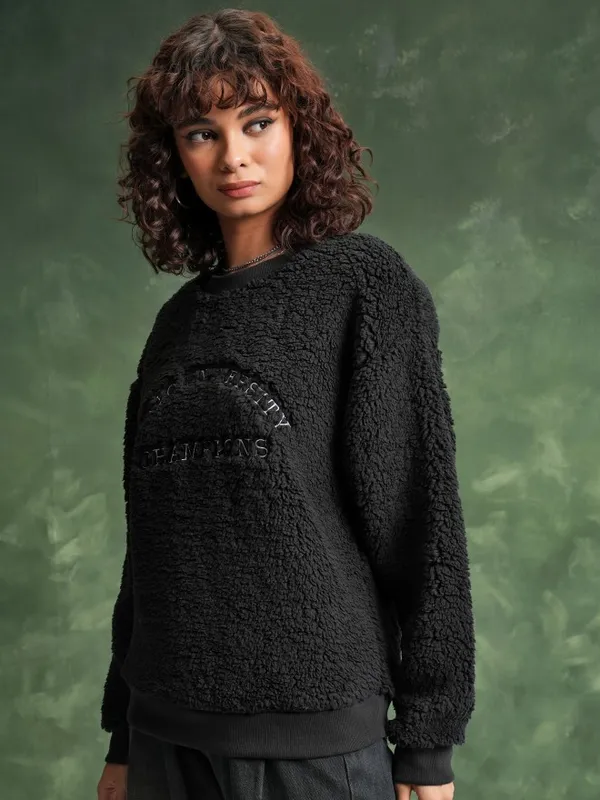  Tokyo Talkies Women Black Printed Pullover Round Neck Sweatshirts
