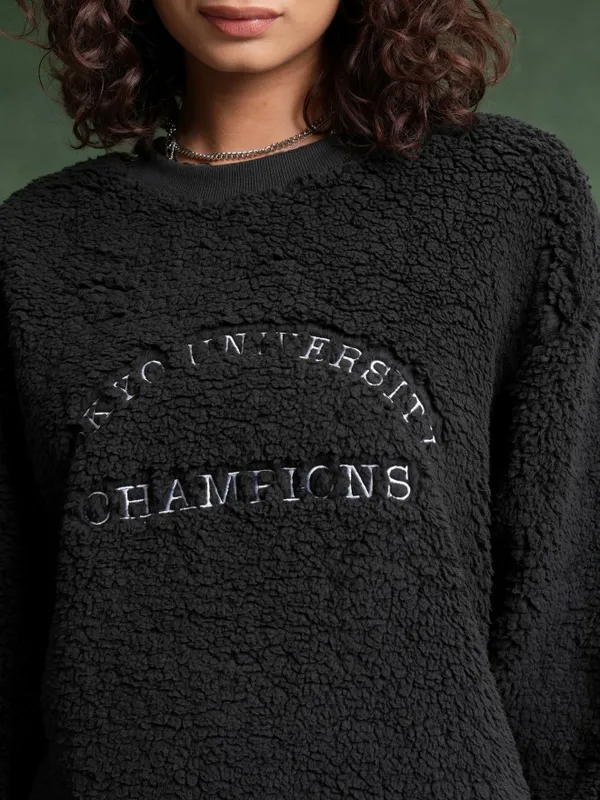  Tokyo Talkies Women Black Printed Pullover Round Neck Sweatshirts