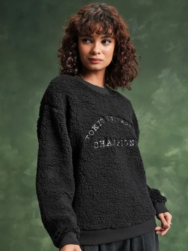  Tokyo Talkies Women Black Printed Pullover Round Neck Sweatshirts