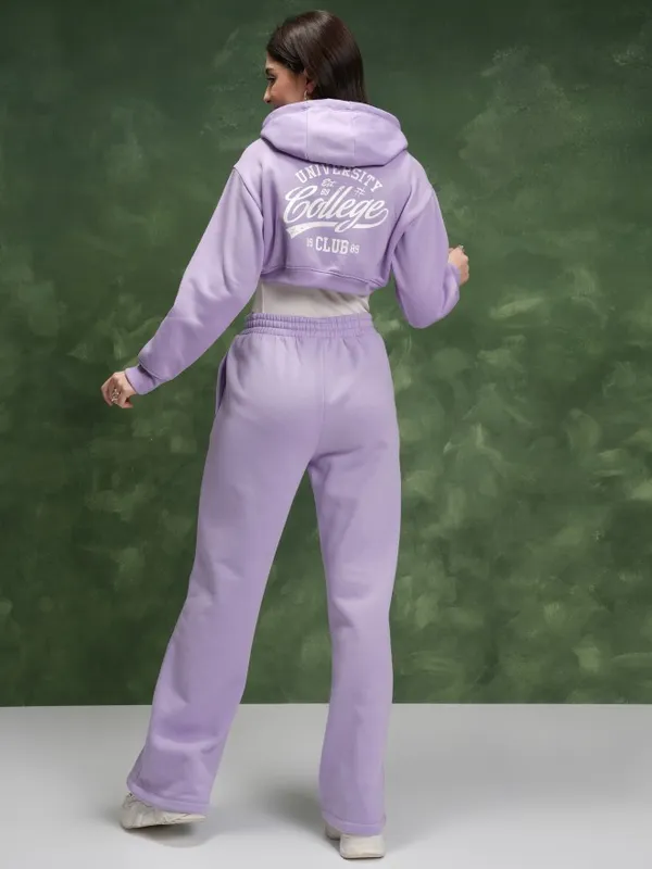 Tokyo Talkies Women Lavender Solid Pullover Hood Sweatshirts