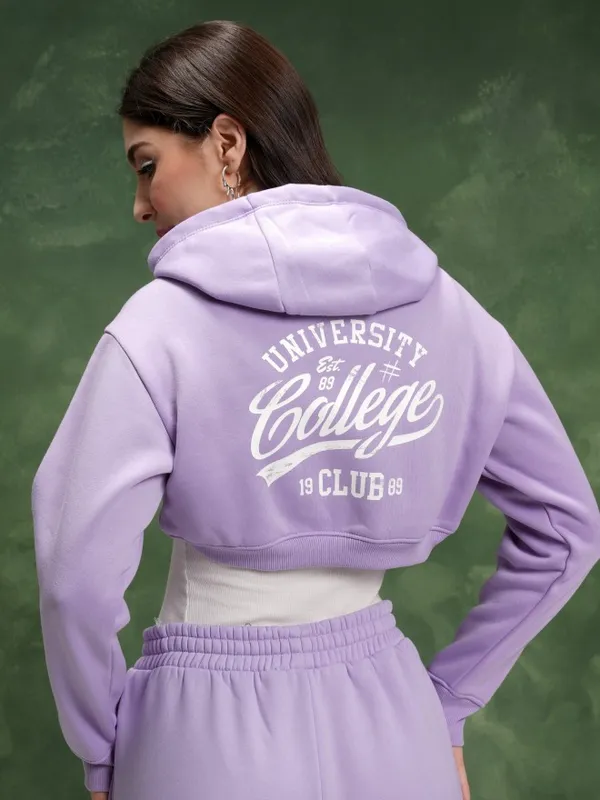  Tokyo Talkies Women Lavender Solid Pullover Hood Sweatshirts