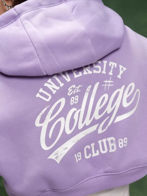  Tokyo Talkies Women Lavender Solid Pullover Hood Sweatshirts