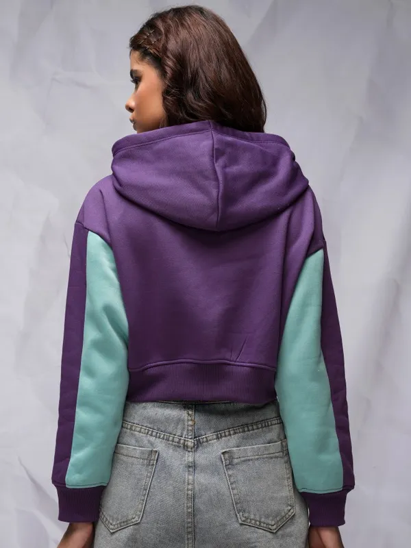  Tokyo Talkies Women Purple Printed Pullover Hood Sweatshirts