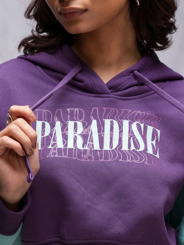  Tokyo Talkies Women Purple Printed Pullover Hood Sweatshirts