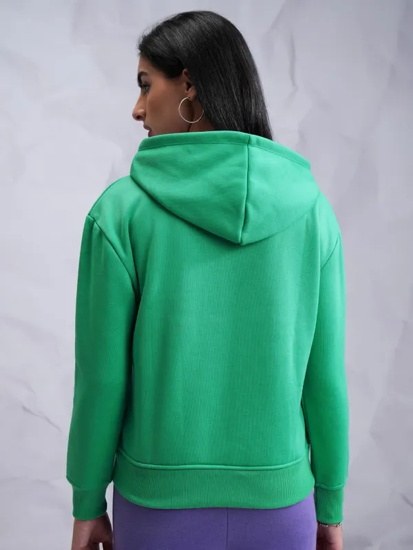  Tokyo Talkies Women Green Printed Front-Open Hood Sweatshirts