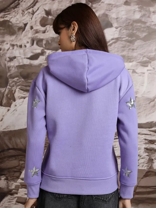  Tokyo Talkies Women Purple Printed Front-Open Hood Sweatshirts