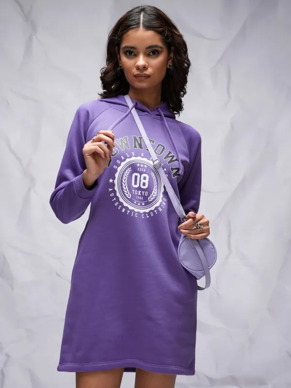  Tokyo Talkies Women Purple Printed Pullover Hood Sweatshirts