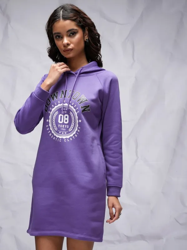  Tokyo Talkies Women Purple Printed Pullover Hood Sweatshirts