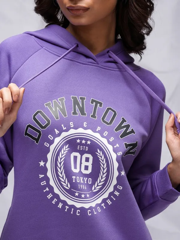  Tokyo Talkies Women Purple Printed Pullover Hood Sweatshirts