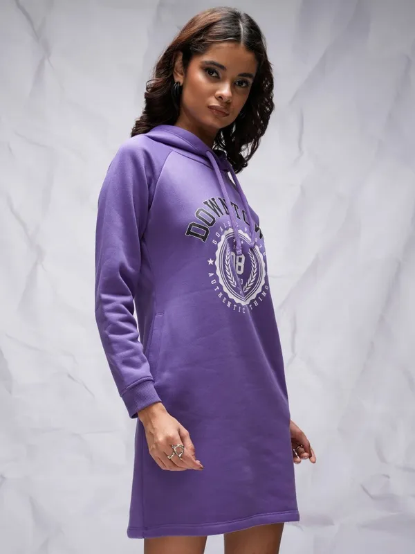  Tokyo Talkies Women Purple Printed Pullover Hood Sweatshirts