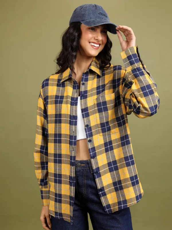  Tokyo Talkies Women Mustard Checked Casual Shirts