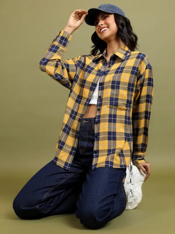  Tokyo Talkies Women Mustard Checked Casual Shirts