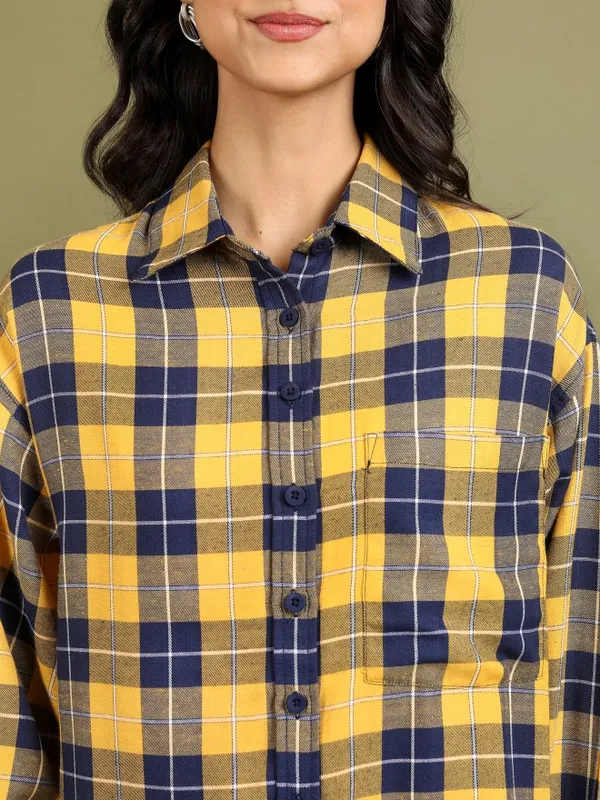  Tokyo Talkies Women Mustard Checked Casual Shirts