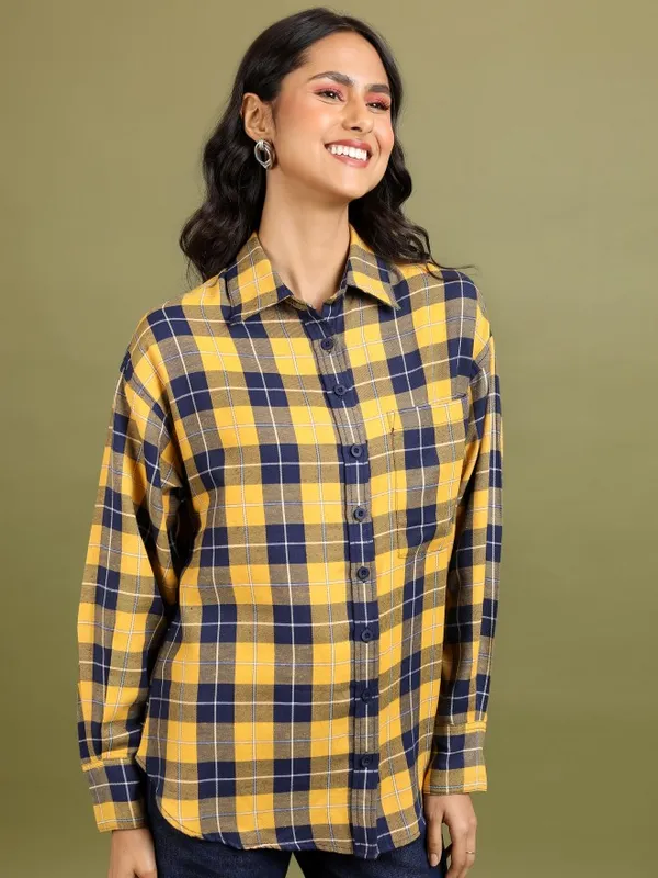  Tokyo Talkies Women Mustard Checked Casual Shirts