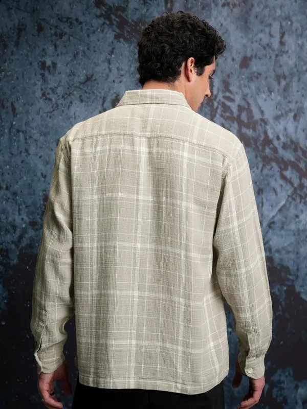  Locomotive Men Grey Checked Oversized Fit Casual Shirts