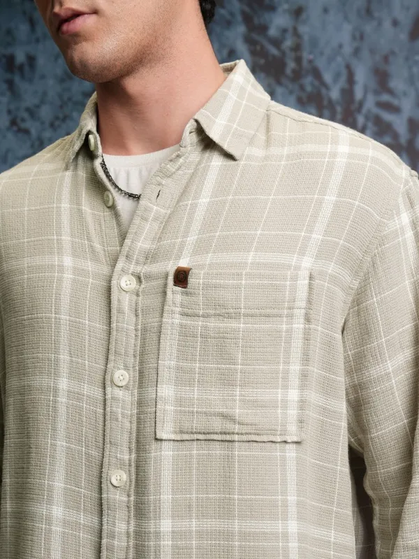  Locomotive Men Grey Checked Oversized Fit Casual Shirts