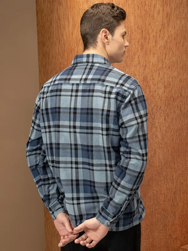  Locomotive Men Blue Checked Oversized Fit Casual Shirts