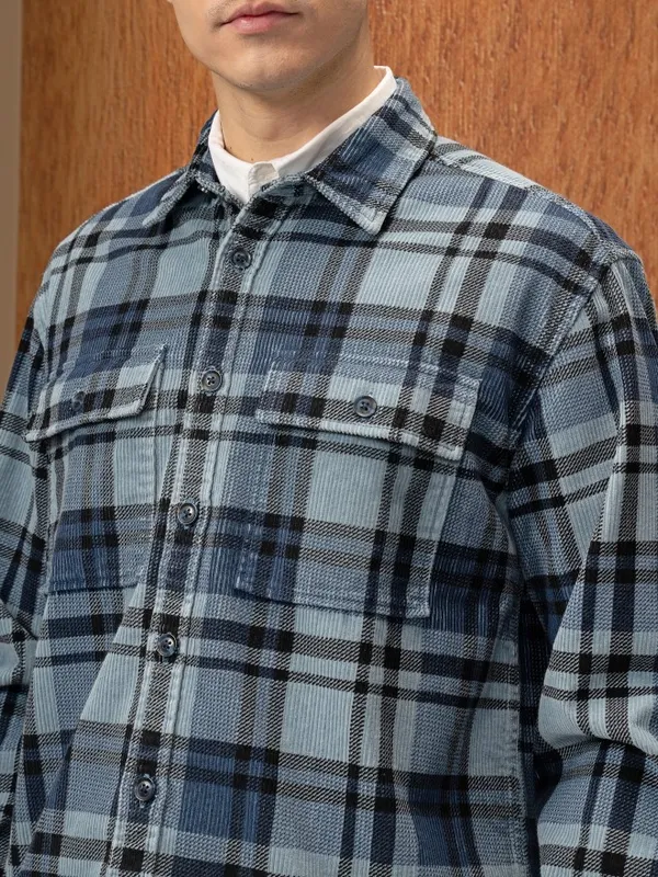  Locomotive Men Blue Checked Oversized Fit Casual Shirts
