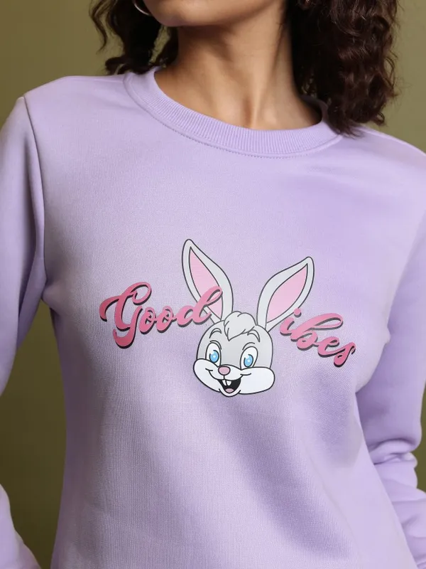  Tokyo Talkies Women Purple Printed Pullover Round Neck Sweatshirts