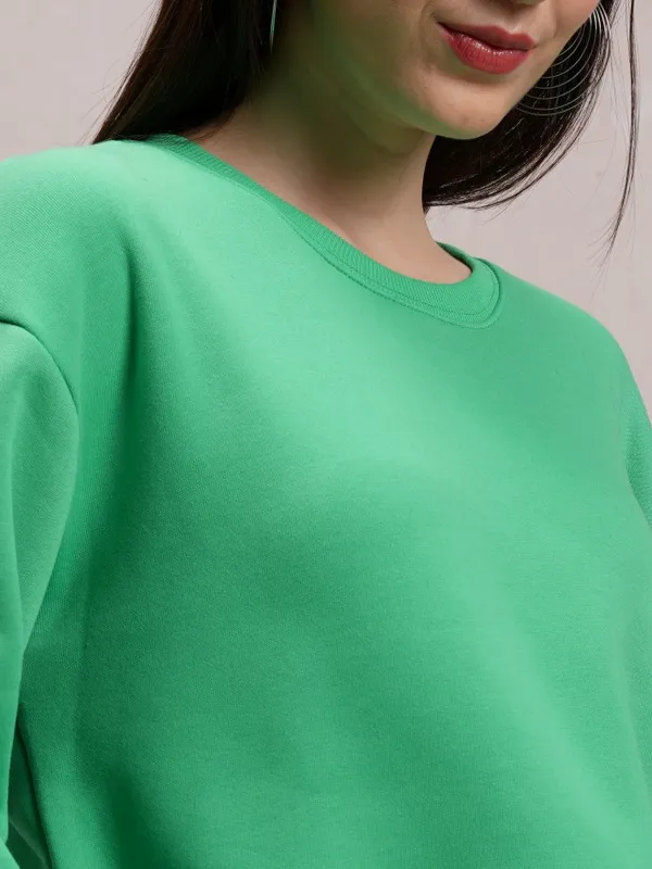  Tokyo Talkies Women Green Solid Pullover Round Neck Sweatshirts