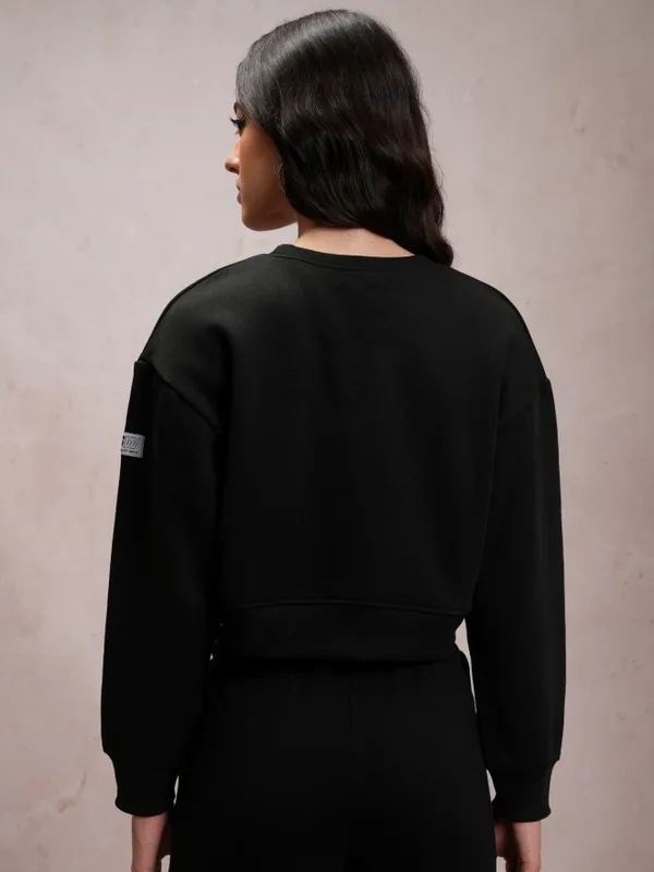  Tokyo Talkies Women Black Solid Pullover Round Neck Sweatshirts