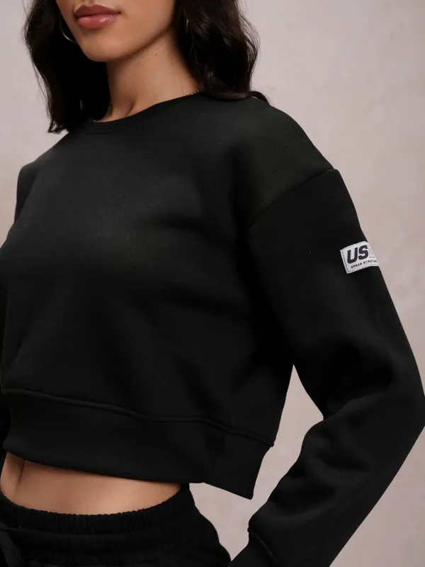  Tokyo Talkies Women Black Solid Pullover Round Neck Sweatshirts