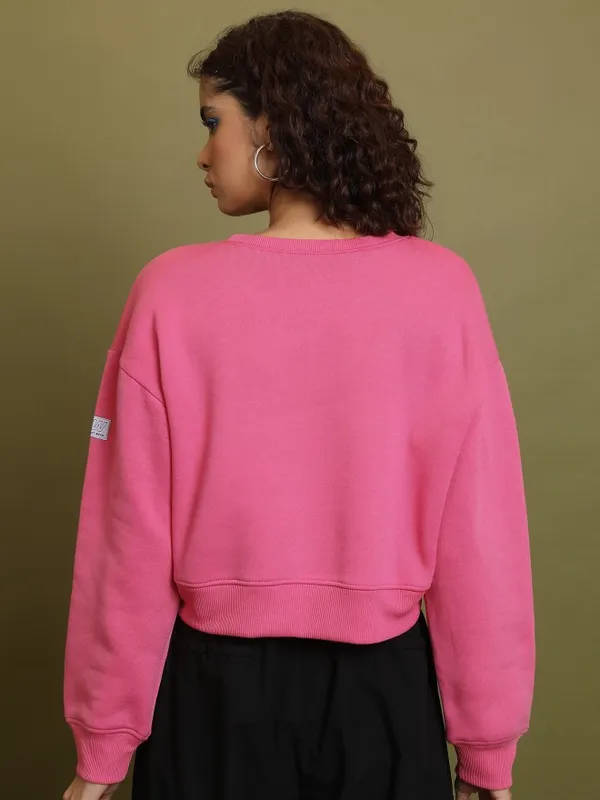  Tokyo Talkies Women Pink Solid Pullover Round Neck Sweatshirts