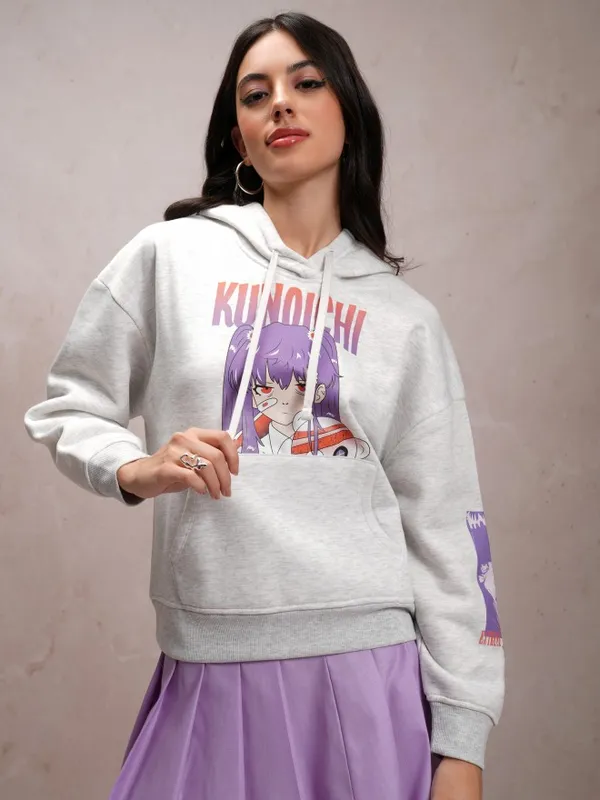  Tokyo Talkies Women White Printed Pullover Hood Sweatshirts