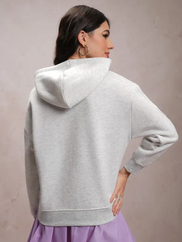 Tokyo Talkies Women White Printed Pullover Hood Sweatshirts