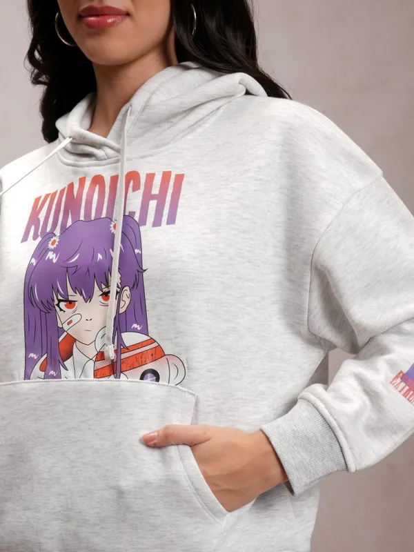  Tokyo Talkies Women White Printed Pullover Hood Sweatshirts