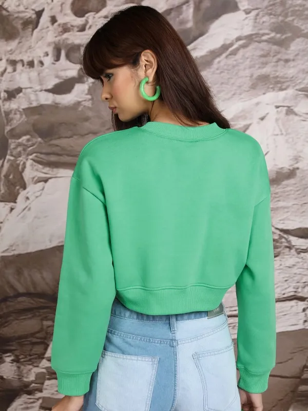  Tokyo Talkies Women Green Solid Pullover High Neck Sweatshirts